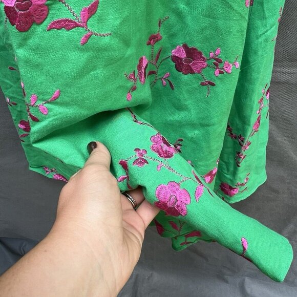 Jessica Howard Size 10 Linen Blend Bright Green Pink Embroidered Dress y2k 90s - Picture 4 of 6